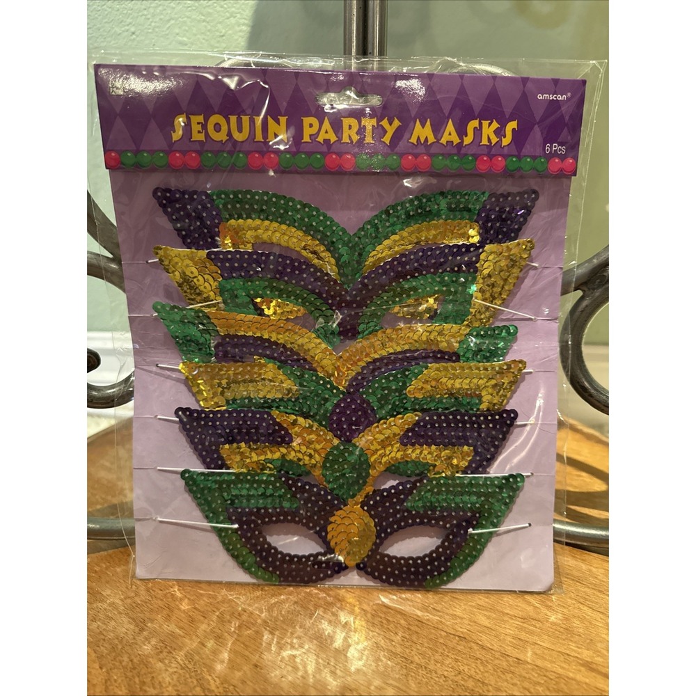 Amscan mardi gras Sequin Party masks 6ct. Party Supply Favors New!!!